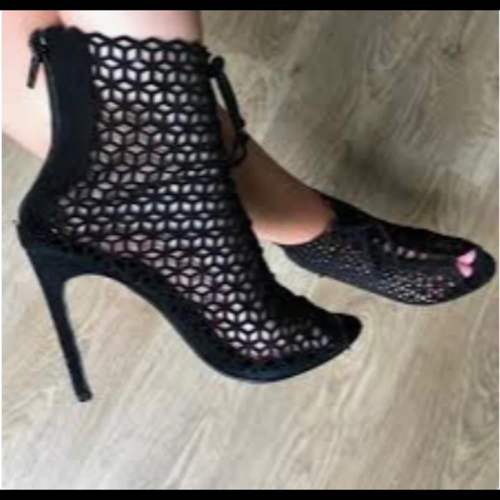 Zara Open Toe Heels In Blk Mesh Suede Size 41 - image 2